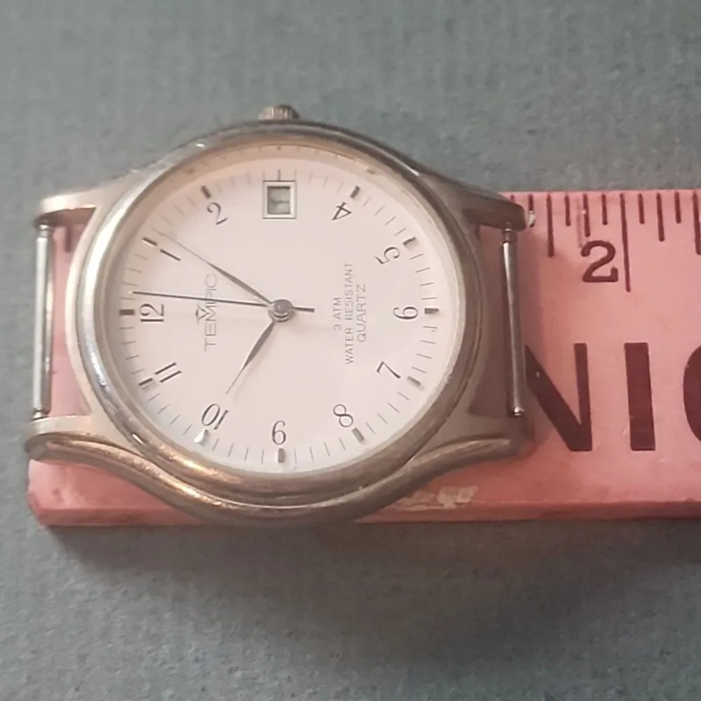 Vintage Tempic Quartz Men's Watch - White Dial, Date Window - Untested / Parts